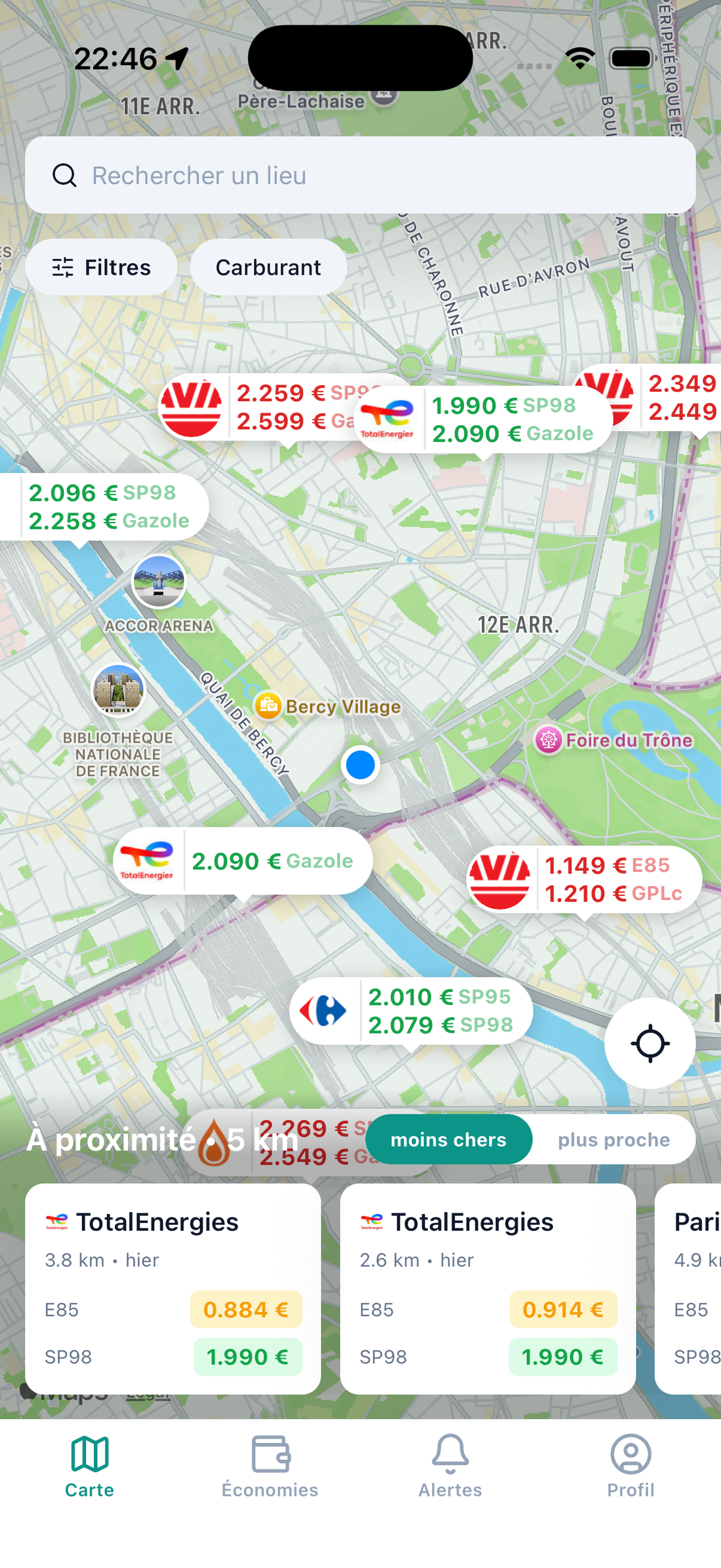 La carte des prix